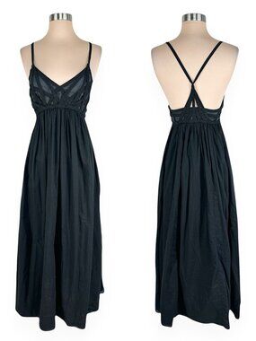 Adam Lippes Black Gray Woven Basketweave Top Empire Waist Slip Maxi Dress 2
